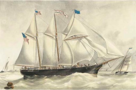 The three-masted American schooner George E. Thacher of Boston off the Texel, 1870