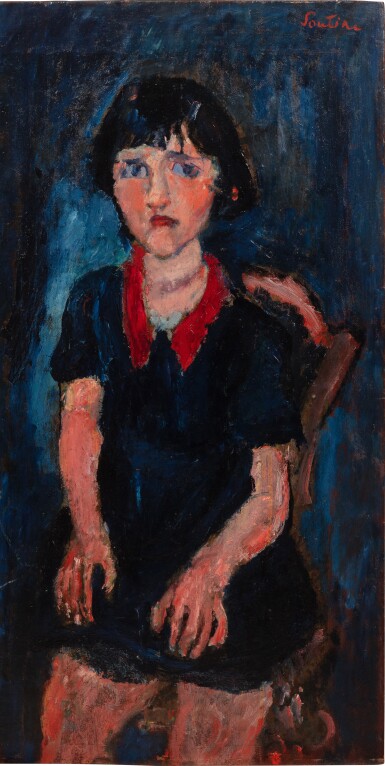 Chaim Soutine, La fillette en robe bleue au col rouge