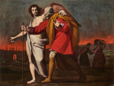 Lot and his daughters fleeing the destruction of Sodom