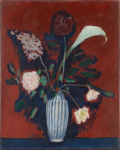 L'Arum ou Bouquet de fleurs au vase rayé