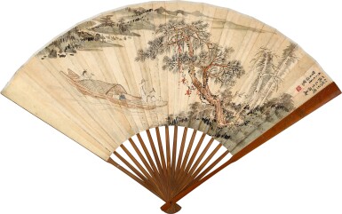 賀天健 虹貫月圖、行書自寫詩 | He Tianjian, Night Boating; Poems in Xingshu
