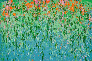Walasse Ting 丁雄泉 | Peach blossom and willow giggling together 桃紅柳綠