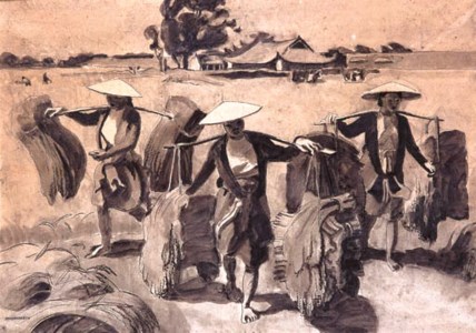 Three farmers working in the field
