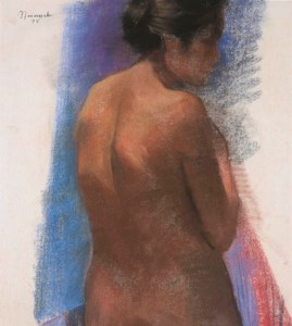 The back view of a standing nude