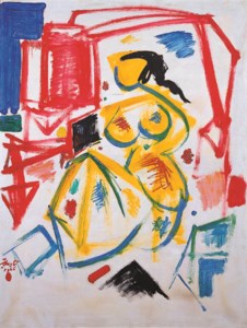 A seated nude figure