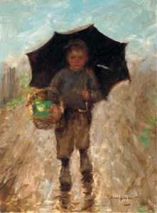 A boy with an umbrella