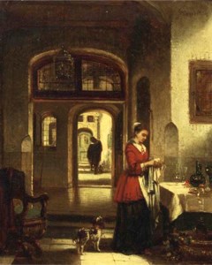 A girl laying the table
