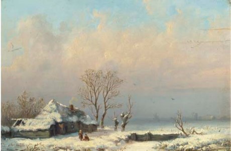 A farmhouse in the snow
