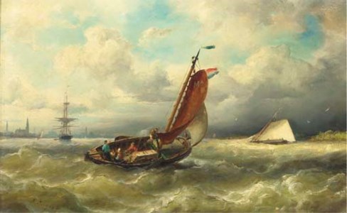 A barge from Marken on the IJ, Amsterdam in the distance