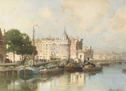 A view of the Prins Hendrikkade, Amsterdam, with the Schreierstoren beyond