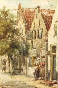 Figures conversing in a street, Monnickendam