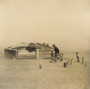 Father and Sons Walking in Face of Dust Storm, Cimarron County, Okla., 1936