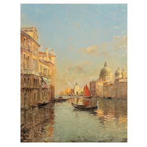 Antoine Bouvard (French, 1870-1956) View of the Grand Canal with Santa Maria in the distance