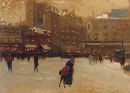 A Parisian street scene in winter