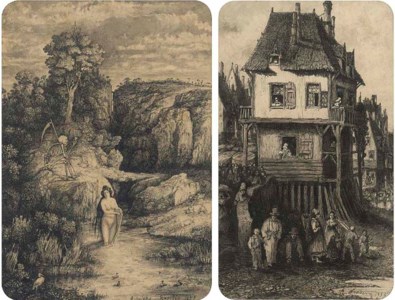 Et in Arcadia ego; and A busy Continental street scene