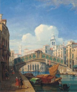 Figures before the Rialto bridge, Venice