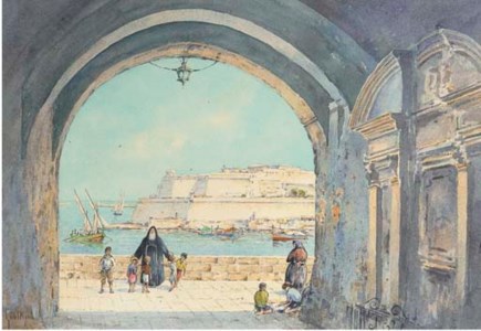 Figures on the fortress walls, Valetta, Malta