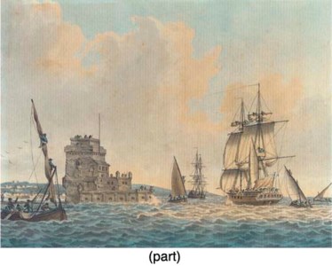 'Captain Cook's Ships, "Adventure" and "Resolution", in the Tagus off Belem Castle, Portugal' with inscription 'Captain Cook's Ships, "Adventure" and "Resolution", in the Tagus" off Belem Castle, Portugal' and with further inscription (see note below) on an old label on the backing board watercolour on paper 5 3/8 x 7¼in. (13.8 x 18.4cm.) and 'Captain Cook's Ships "Adventure" and "Resolution", in the Tagus off Belem Castle, near Lisbon' with inscription 'Captain Cook's Ships "Adventure" and "Resolution", in the Tagus off Belem Castle, near Lisbon' and with further inscription (see note below) on an old label on the backing board watercolour on paper 5 3/8 x 7¼in. (13.8 x 18.4cm.) (2)