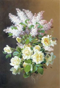 A spray of roses and lilac; also a companion still life