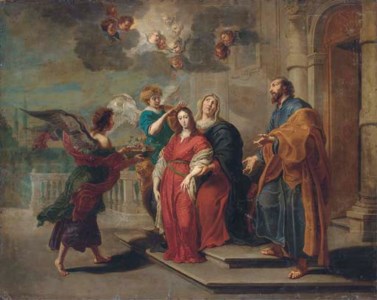 Angels preparing the Virgin for the Presentation in the Temple
