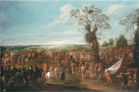 Troops manoeuvring in an extensive landscape