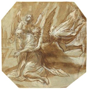 Christ in the Garden of Gethsemane supported by two angels