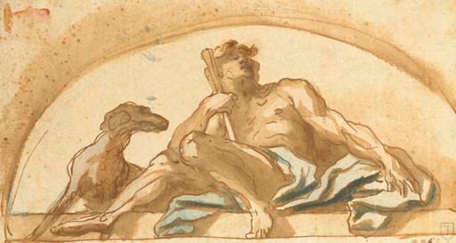 A seated shepherd with a dog: study for a lunette