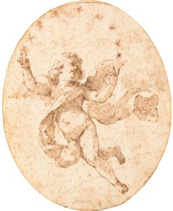 A flying putto among stars