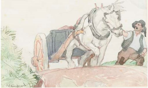 Farmer pulling a horse and cart