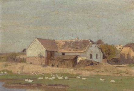 Geese before a farmstead
