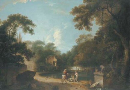 Figures in a landscape with ruins