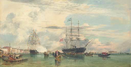 The Arrival of Otho, ex-King of Greece, at Venice, 29 t h October, 1862, in H.M. Corvette 'Scylla', 21 guns, Captain Rowley Lambert.
