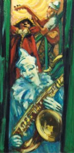 Clowns with musical instruments