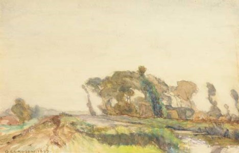 A copse in an open landscape by a river; and Pond at Widdington, Essex