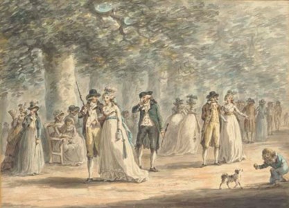 Fashionable figures promenading on the Mall, London