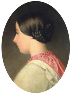 Portrait of a girl, bust-length, in profile