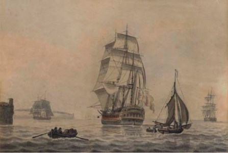 An English man-o'war leaving port