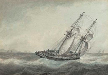 A crowded brig in a cracking breeze