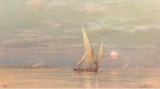 Feluccas on the Nile at dusk