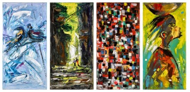 Set of four Isshaq Ismail paintings, Day Break, Good Returns