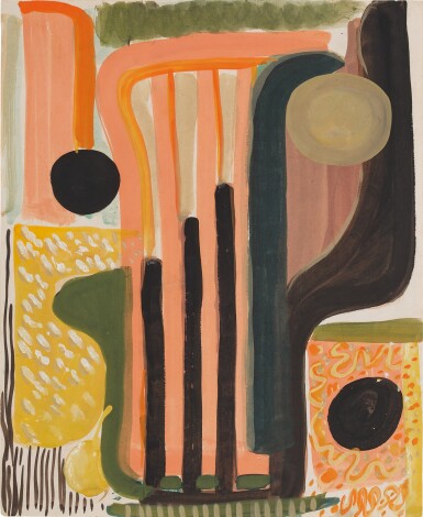Untitled (Black and Peach Lines)