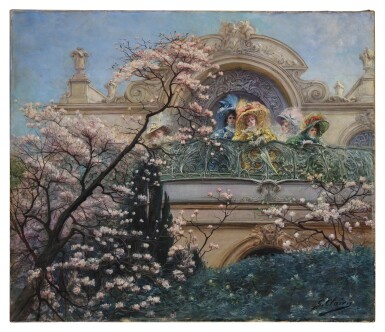 Dames sur un balcon au printemps