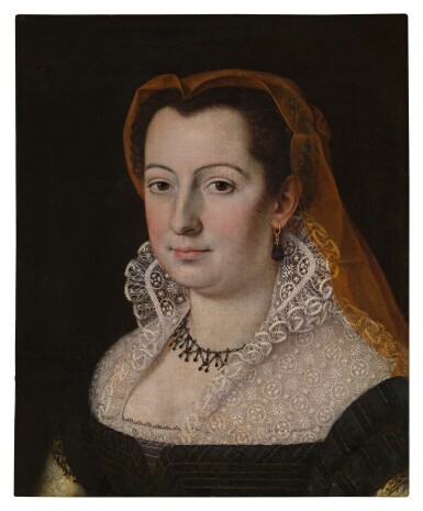 Portrait of a woman in a black dress, bust-length
