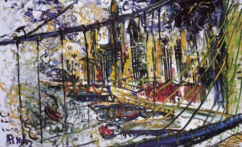 Affandi, A view of Manhattan from Brooklyn bridge