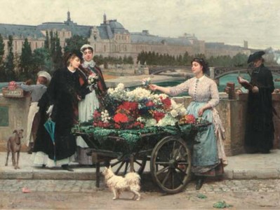 The Flower Seller on the Pont Royal with the Louvre beyond, Paris
