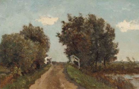 Landschap met brug: landscape with a white bridge