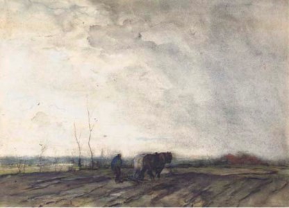 A farmer ploughing a field
