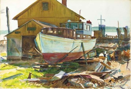 Fishing boat in dry dock
