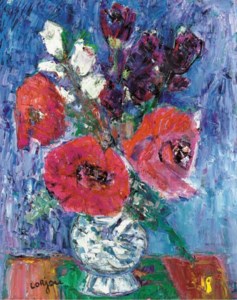 Vase avec fleurs rouges