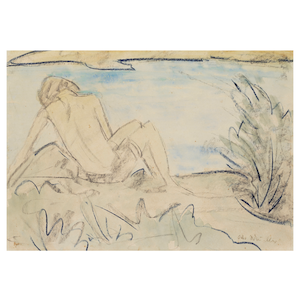Sitzender Akt in Landschaft